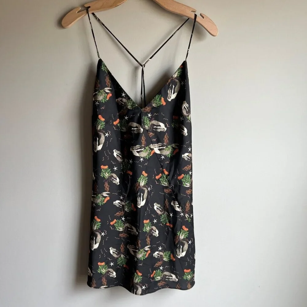 ZARA Mermaid Black Satin Tie Back Mini Slip Dress Size Medium - Picture 7 of 13